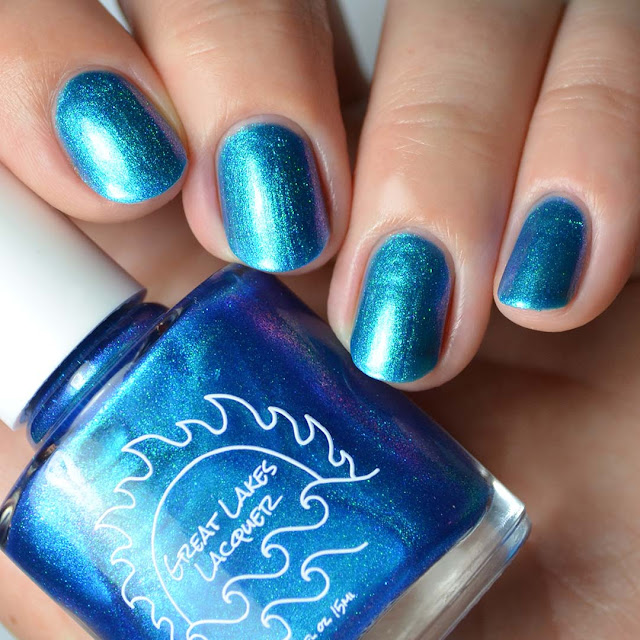 inky blue nail polish with aurora shimmer