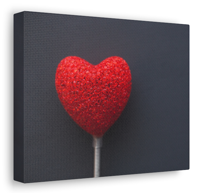Valentine Canvas Gallery Wrap With Big Red Heart On Dark Background