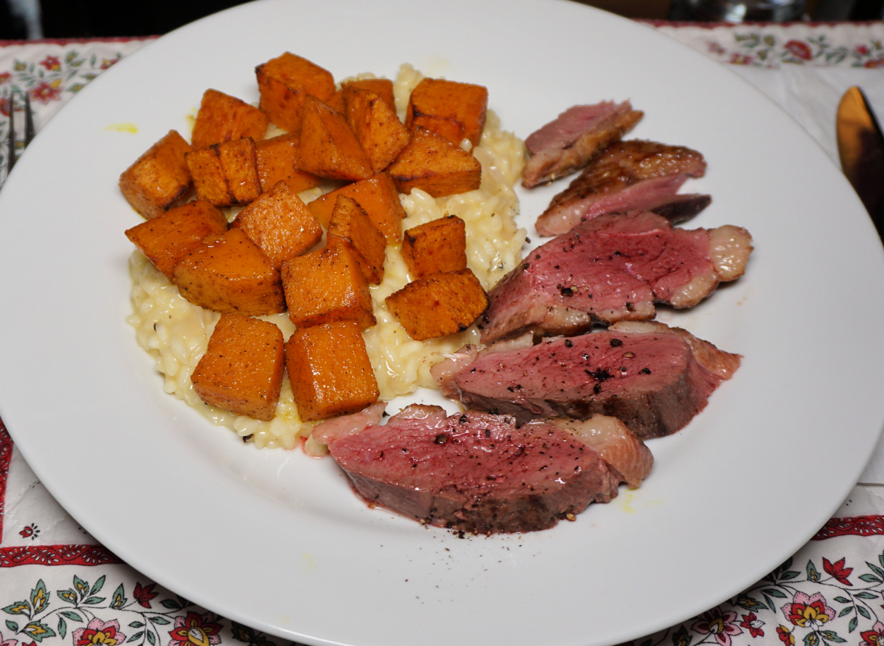 Risotto with butternut squash and duck breast