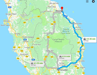 Traveling Map, from Temerloh to Kuala Besut