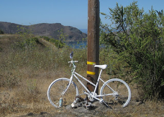 Ghost bike in memory of Jose Martel, killed on Old Creek Road above Cayucas, California on 3 December 2016