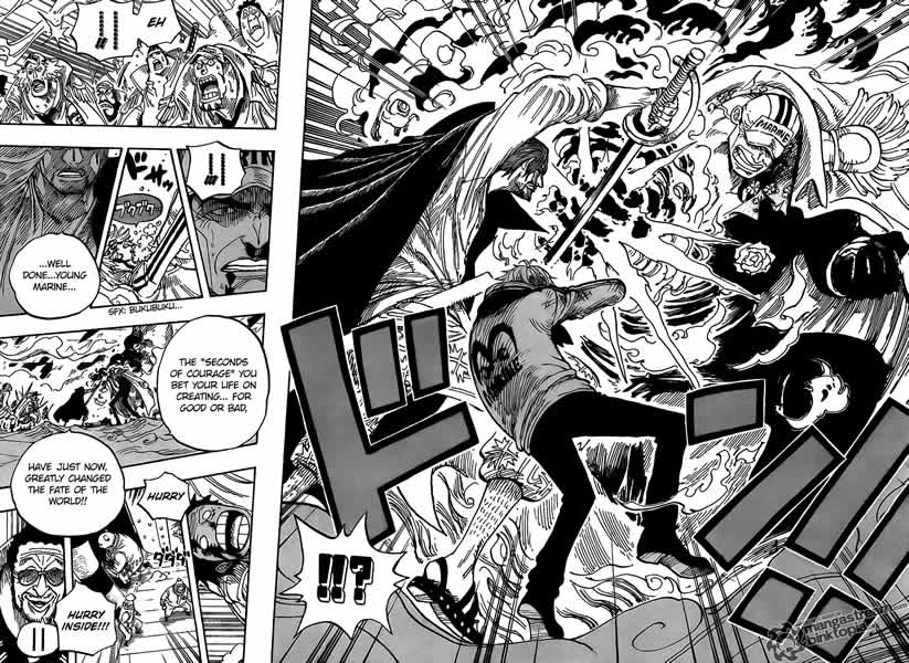 one end and chasing Luffy