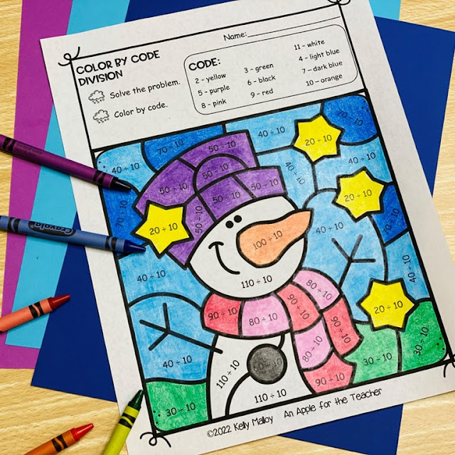 Winter Color by Number Worksheets 4th Grade Division Snowman