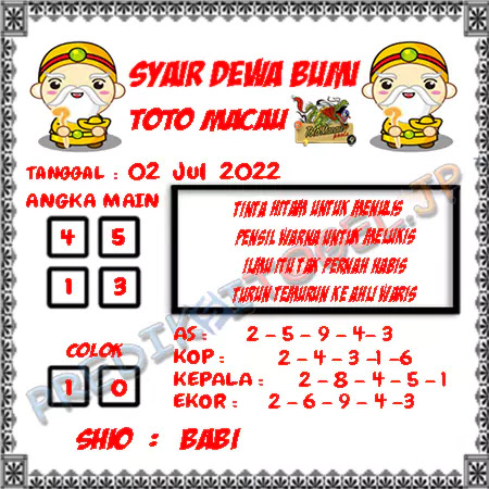 Prediksi Dewa Bumi Togel Macau Pools Sabtu 02-07-2022