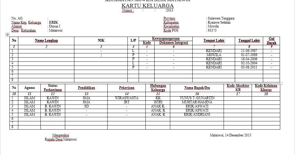 Contoh KARTU KELUARGA ASLI KK Mail Chaozkhaky