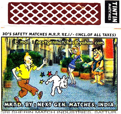 30's safety matches M.R.P. RE.I/- (incl. of all taxes); mktd. by Next Gen. Matches, India; nextgenmatches@yahoo.com