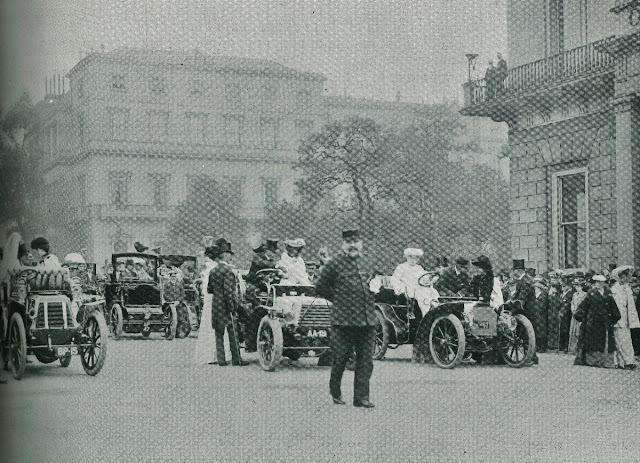 Top: The first Ladies' Automobile Club meet in Waterloo Place 1904.