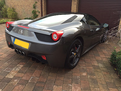 Ferrari 458 italia in Grigio Silverstone with Black Roof - Rear View