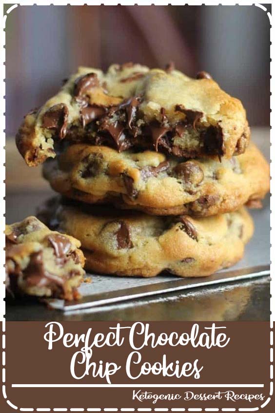 These 'perfect' chocolate chip cookies are completely buttery, chewy, thick and chocked full of rich, semi-sweet chocolate chips. #cookies #chocolate #chocolate chip #desserts #baking