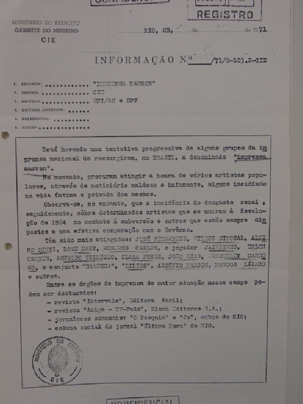 1964 : EXÉRCITO REVELA NOME DE DELATORES NO MEIO ARTÍSTICO