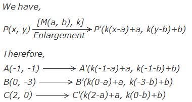 Images of points A, B and C under the enlargement with centre M(a, b) and scale factor k.