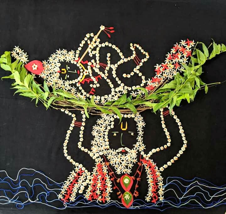 Tulsi and Flower Artwork Krishna