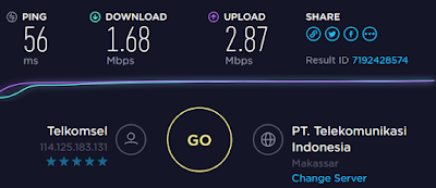 Hasil Speed Test Internet Menggunakan Wifi Tethering