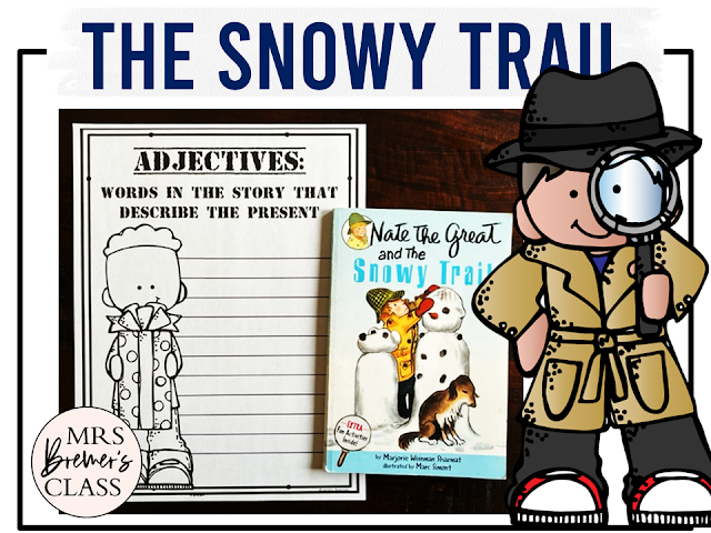 Nate the Great and the Snowy Trail book activities unit with literacy printables, reading companion activities and lesson ideas for First Grade and Second Grade
