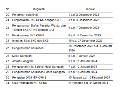 Jadwal Pelaksanaan Seleksi  CPNS dan PPPK Tahun 2023