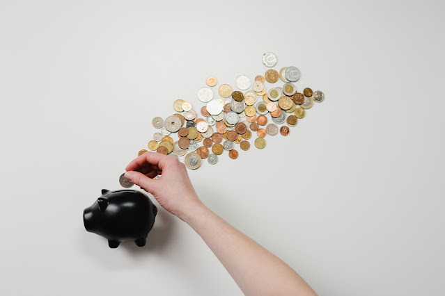 Person putting coins in piggy bank