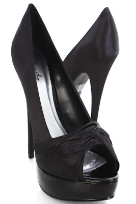 Black Satin Peep Toe Twist Vamp Heels