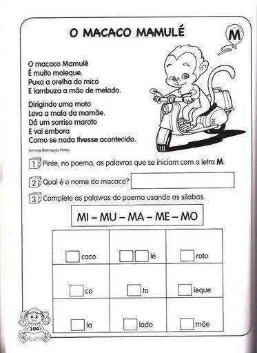 Atividades de Português 1º ano ensino fundamental - Macaco Mamulé
