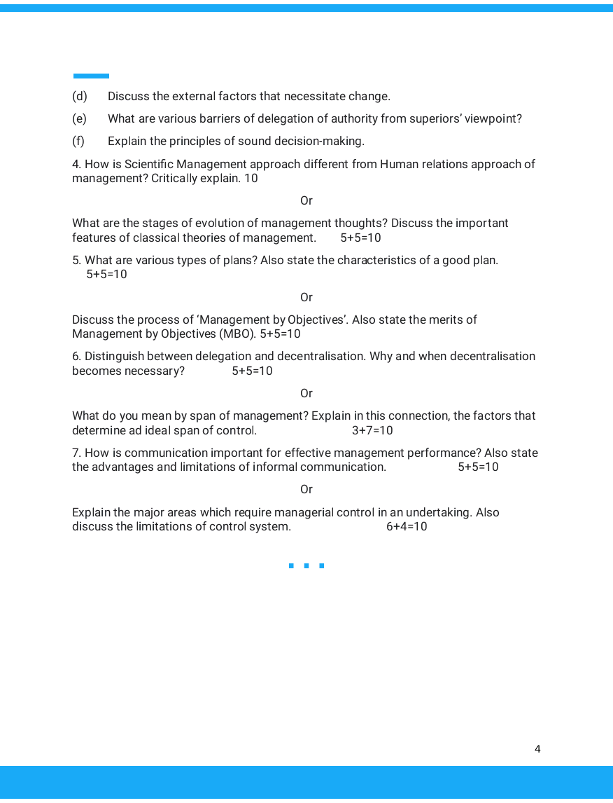 Management Principles and Applications Question Paper' 2022 B.com 3rd Sem Gauhati University - The Treasure Notes