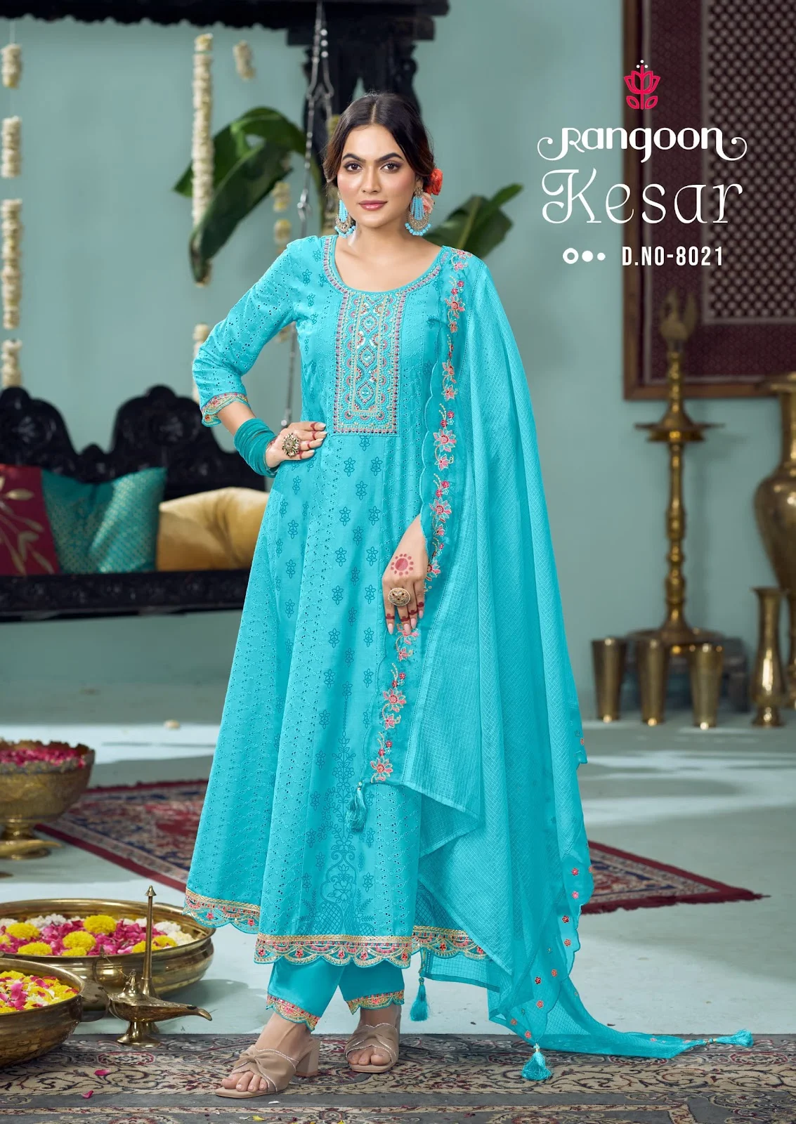 Kesar Rangoon Cotton Khatli Handwork Readymade Anarkali Suits