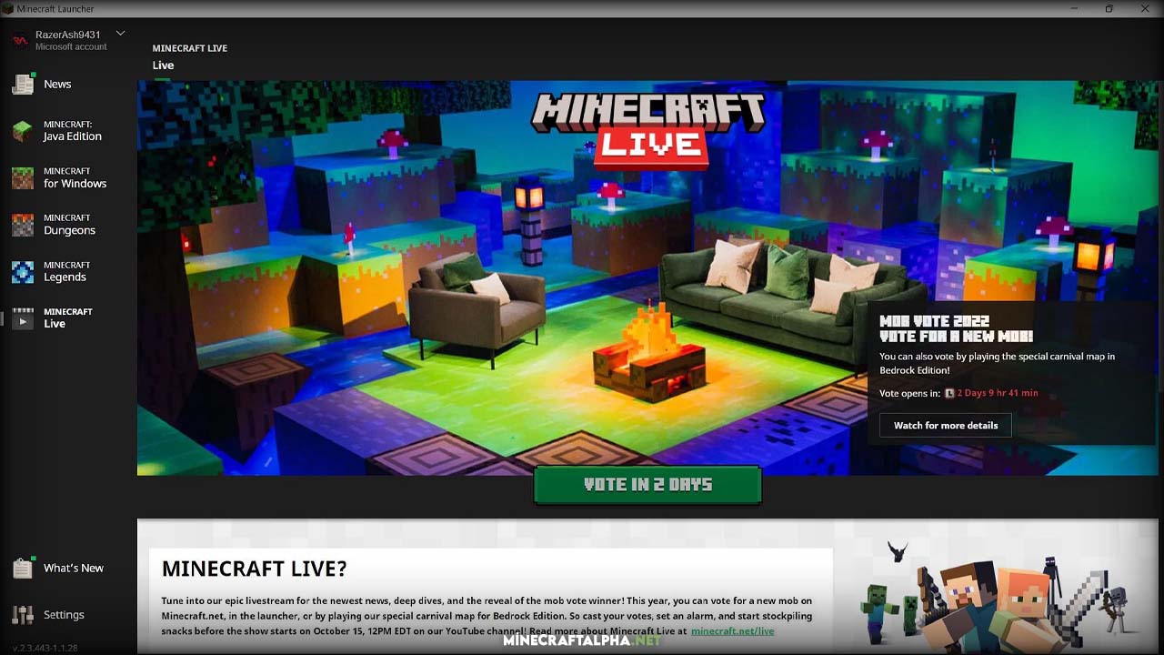 The official game launcher now includes a Minecraft Live option