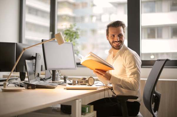 man in front of computer