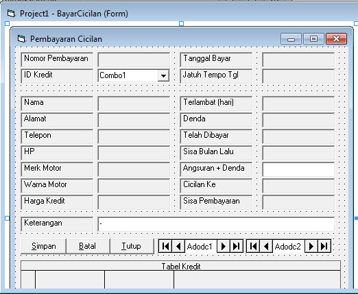 Source Coding Program Pembayaran Kredit Kendaraan Paling Lengkap v.2 di Visual Basic 6.0