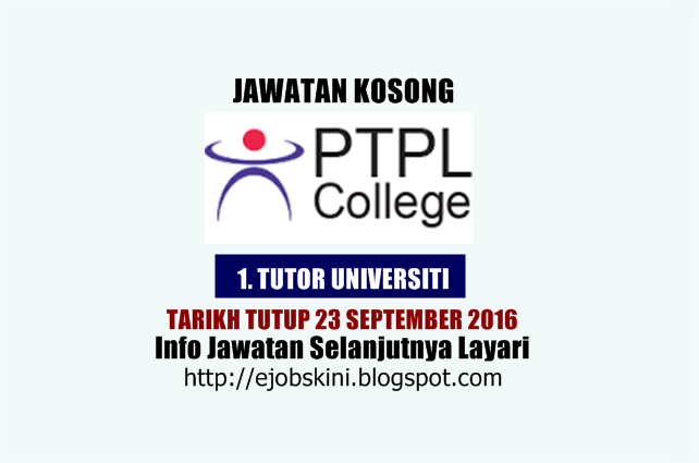 Jawatan Kosong Pusat Teknologi dan Pengurusan Lanjutan (PTPL) 