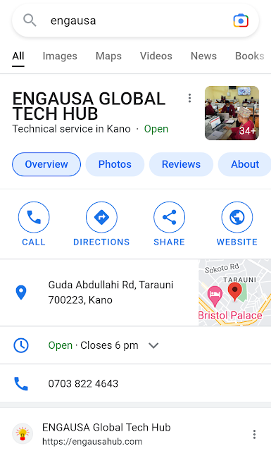 Engausa global tech hub in google search