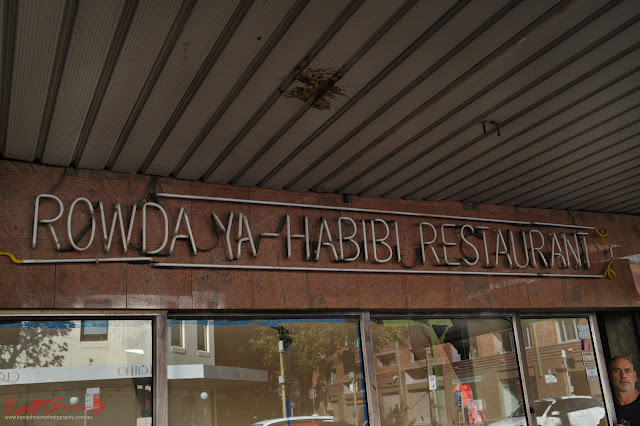 Neon sign (off) by day of the ROWDA Ya-Habibi restaurant - Fujifilm X100VI in Newtown