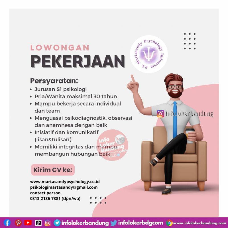 Lowongan Kerja Asisten Psikolog PT. Martasandy Psychology Indonesia Bandung Mei 2023