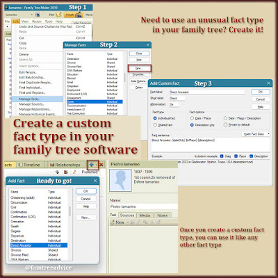 You can create your own custom fact types in 3 steps with FamilyTree Maker. Your software should have this option, too.