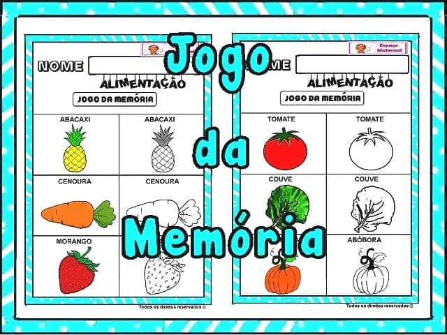 Jogos da Memória para imprimir e colorir