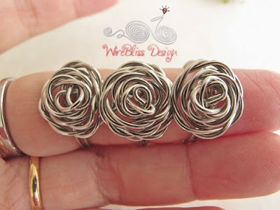 Three wire wrapped rose rings