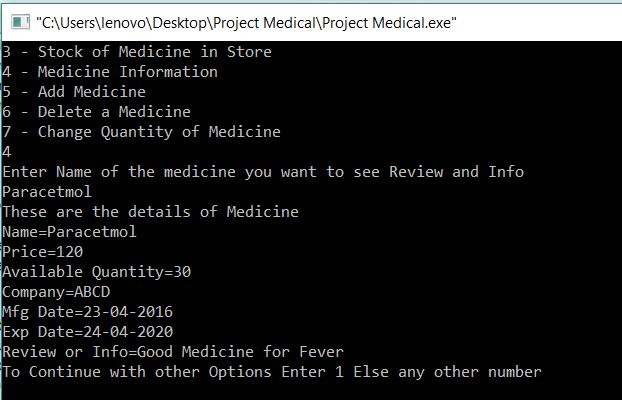 Medical Store Management Project in C output