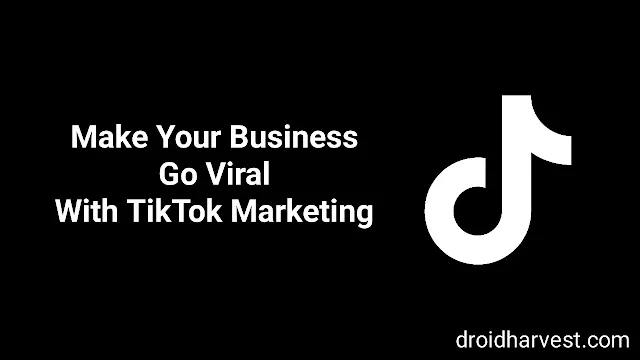 Image of white TikTok logo with the text "Make Your Business Go Viral with TikTok" next to it in a black background.