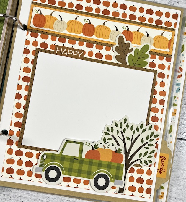 Fall Memories Scrapbook Album Page with pumpkins, a truck, a tree, and autumn leaves