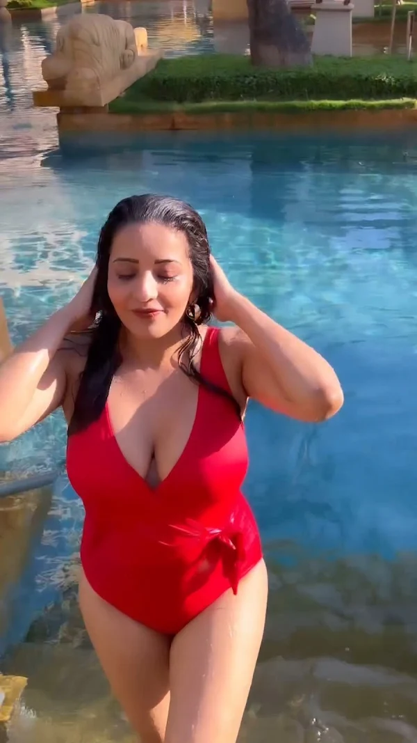 monalisa red swimsuit cleavage curvy indian actress