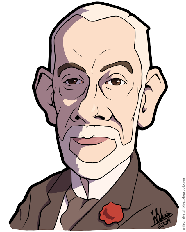 Cartoon caricature of the 7th President of the Portuguese Republic, Manuel Teixeira Gomes.