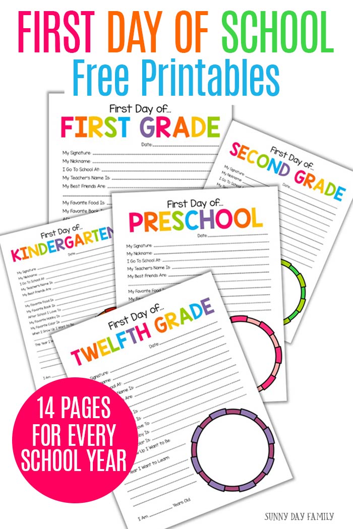 All About Me On The First Day Of School Free Printables For Every Year Sunny Day Family
