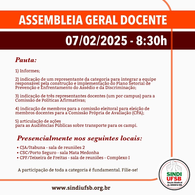 [Convocação] Assembleia Geral Docente - 07/02/2025