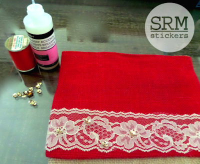 SRM Stickers Blog - Burlap Christmas Stocking by Annette - #burlap #christmas #stockings #lace #ecru #twine #shimmertwiner #DIY