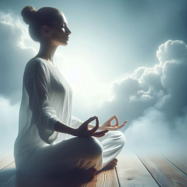Person practicing Pranayama (breath control) to manage stress