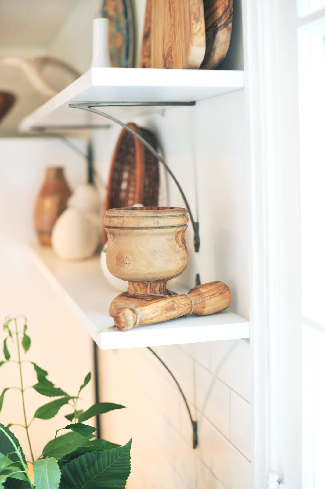 Modern White Eclectic Kitchen DIY Renovation Before and After Anthropologie Bracket Hardware