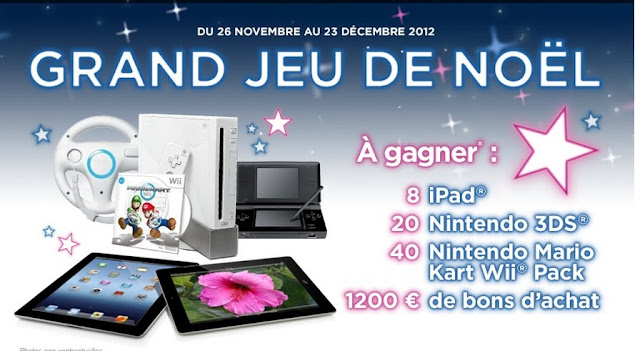 8 iPad 2 +  20 consoles 3DS + 40 packs Wii "Mario Kart" + 12 lots de 10 bons d'achat La Halle 