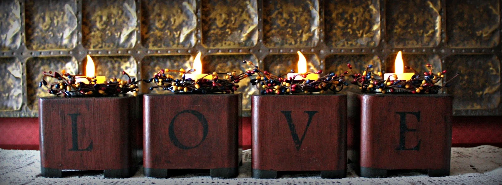 Repurposed bed risers into candle holders