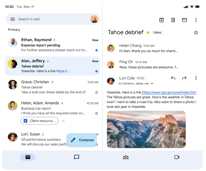 Gmail in Large Screen landscape