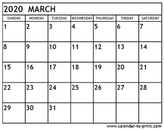 Free Printable Calendar March 2020