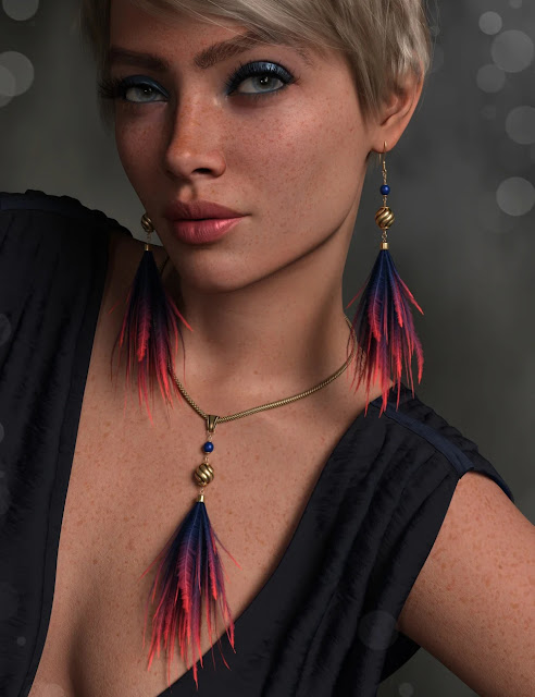 Elevate Your 3D Artistry with the FK Feathery Bits Jewelry Set for Genesis 9, 8, and 8.1 Females
