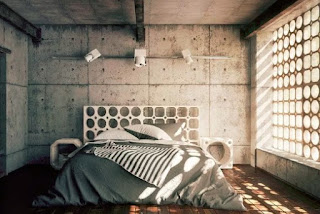 Artistic Bedroom Design with Cement Walls